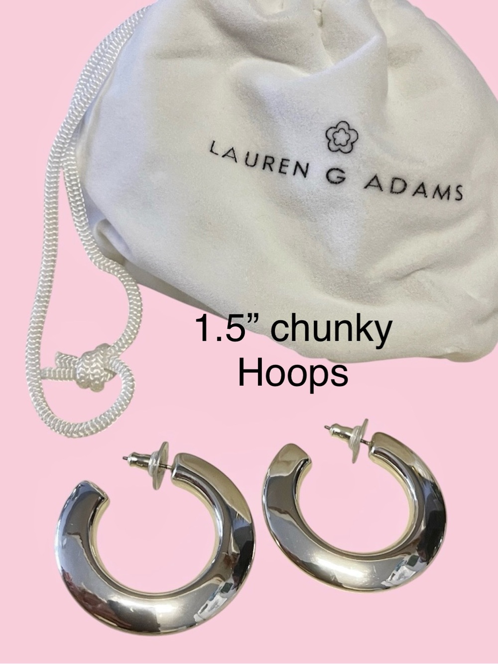 New Lauren G Adams Silver Chunky Hoop Earrings 1.5”